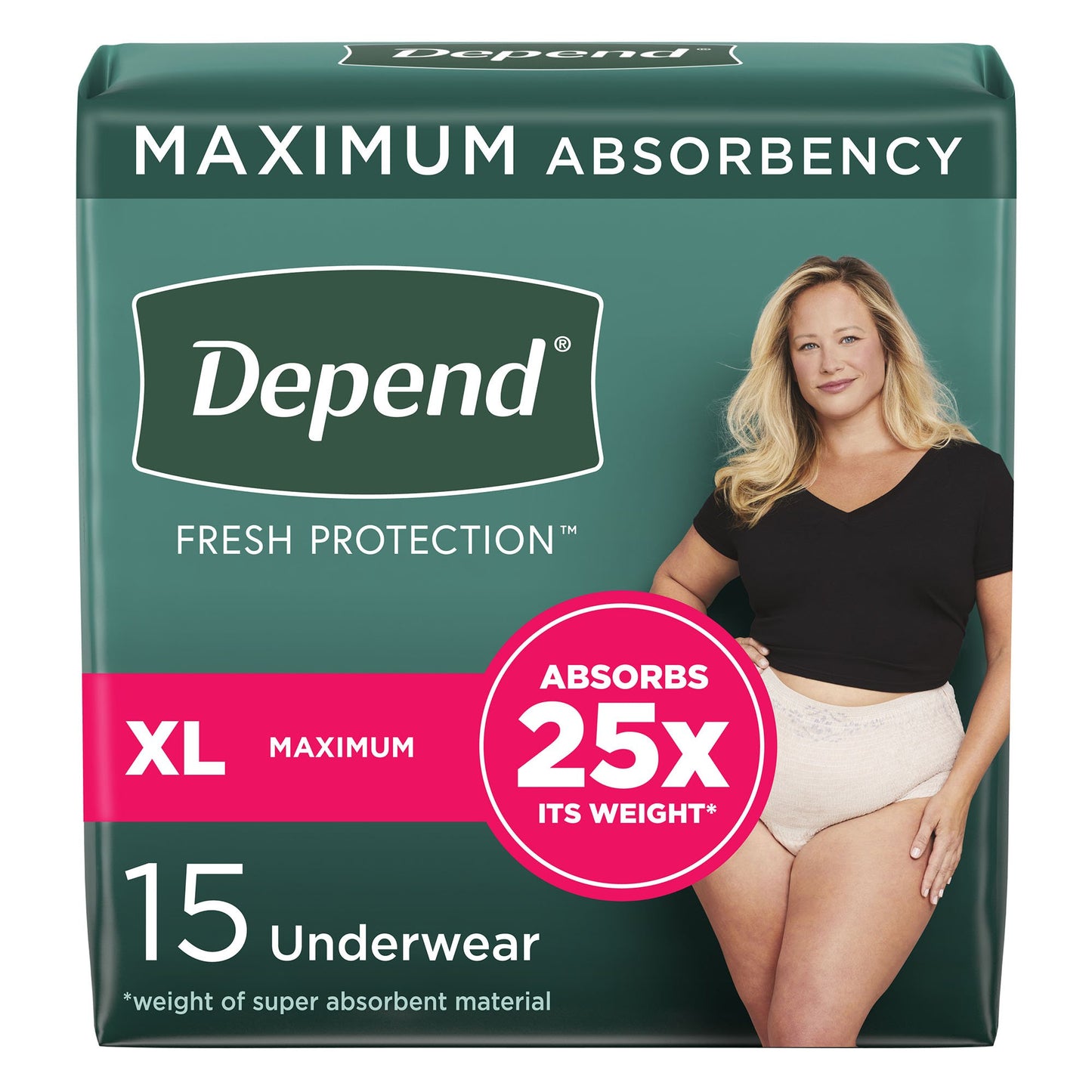 UNDERWEAR, DEPEND MAX ABSRB BLUSH WMN XLG (15/PK 2PK/CS)