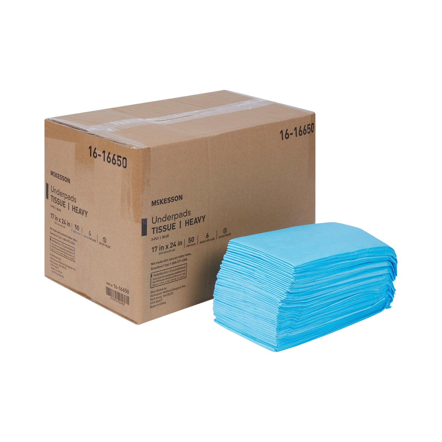UNDERPAD, 3PLY TISSUE BLU 17X24 (50/PK 6PK/CS)