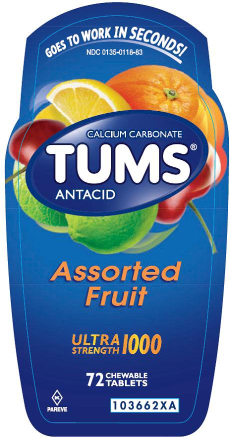 TUMS ULTRA, TAB 1000MG CHEW ASTD FRT (72/BT)