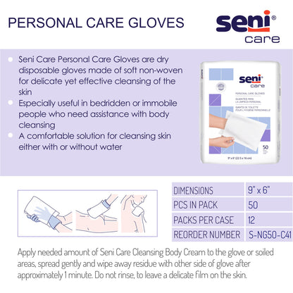 GLOVE, CLEANSING SENI CARE 9"X6" (50/PK 12 PK/CS)