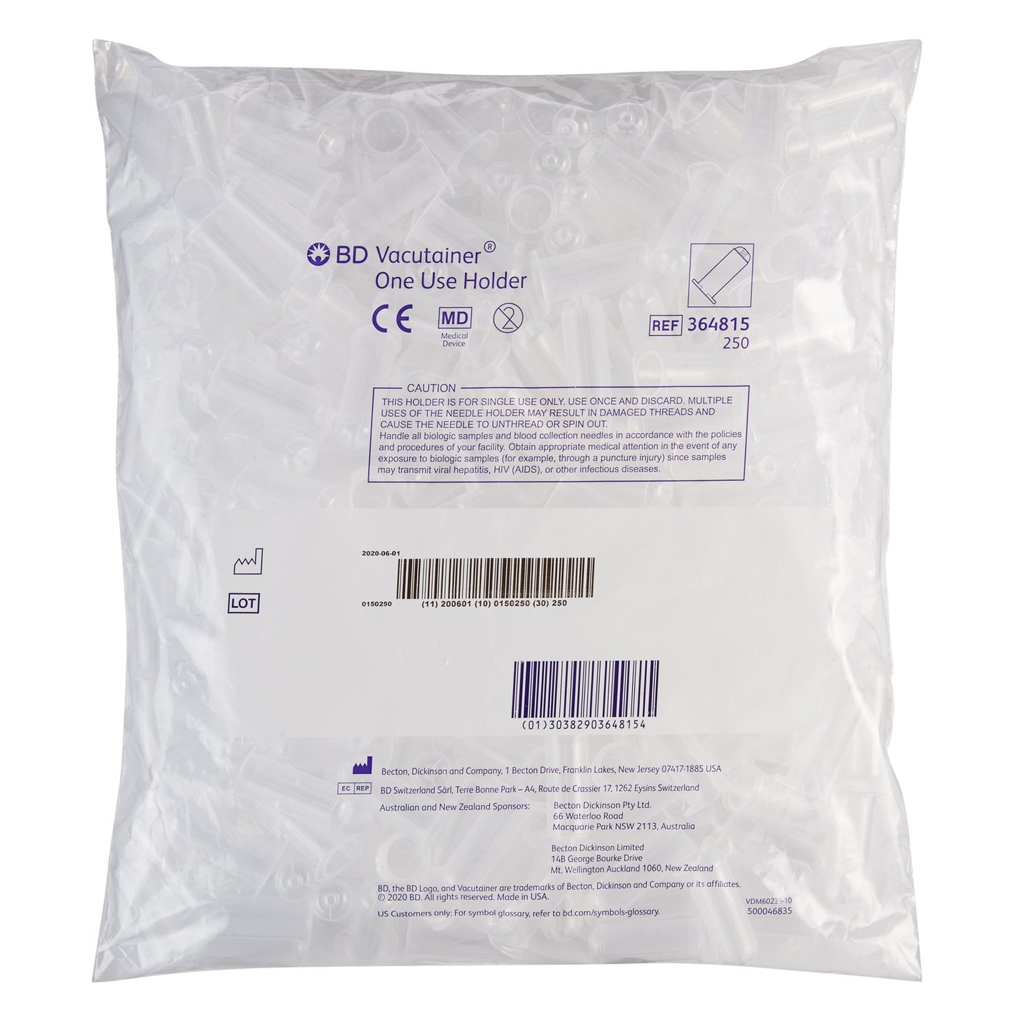 HOLDER, TUBE ONE USE NON-STACKABLE (250/BG)