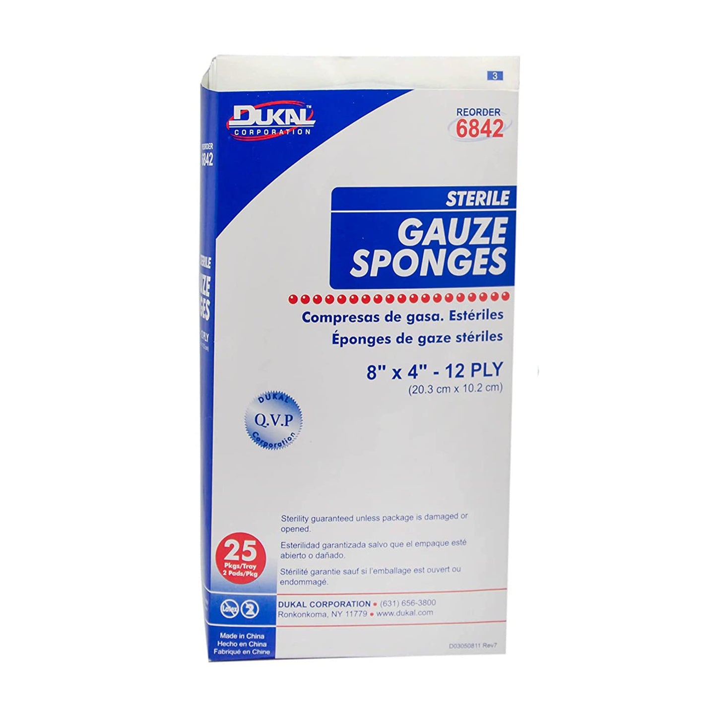 SPONGE, WND CARE GAUZE STR 8X412PLY (2/PK 25PK/BX 20BX/CS)