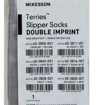 SLIPPER, TERRY DBL IMPRINTED ADLT XXLG GRY (48PR/CS)