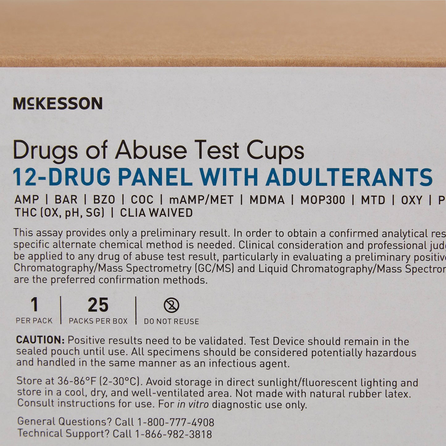 TEST KIT, DRUG SCREEN 12PANEL CUP WAIVED (25/BX 4BX/CS )