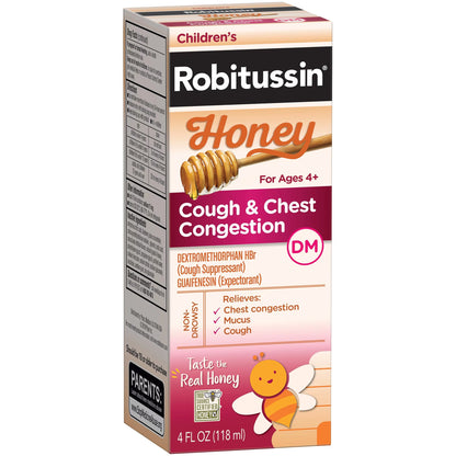 ROBITUSSIN DM, LIQ COUGH & CHEST CONGESTION CHLD HONEY 4OZ