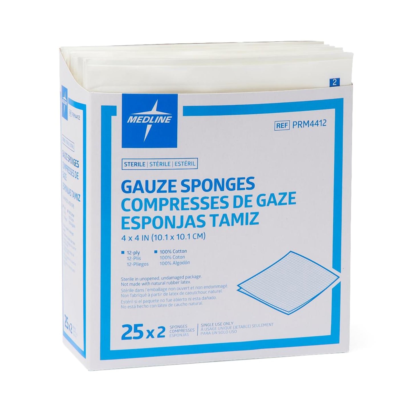 GAUZE, SPNG CARING STR 4X4 12PLY (2/PK 25PK/BX 24B