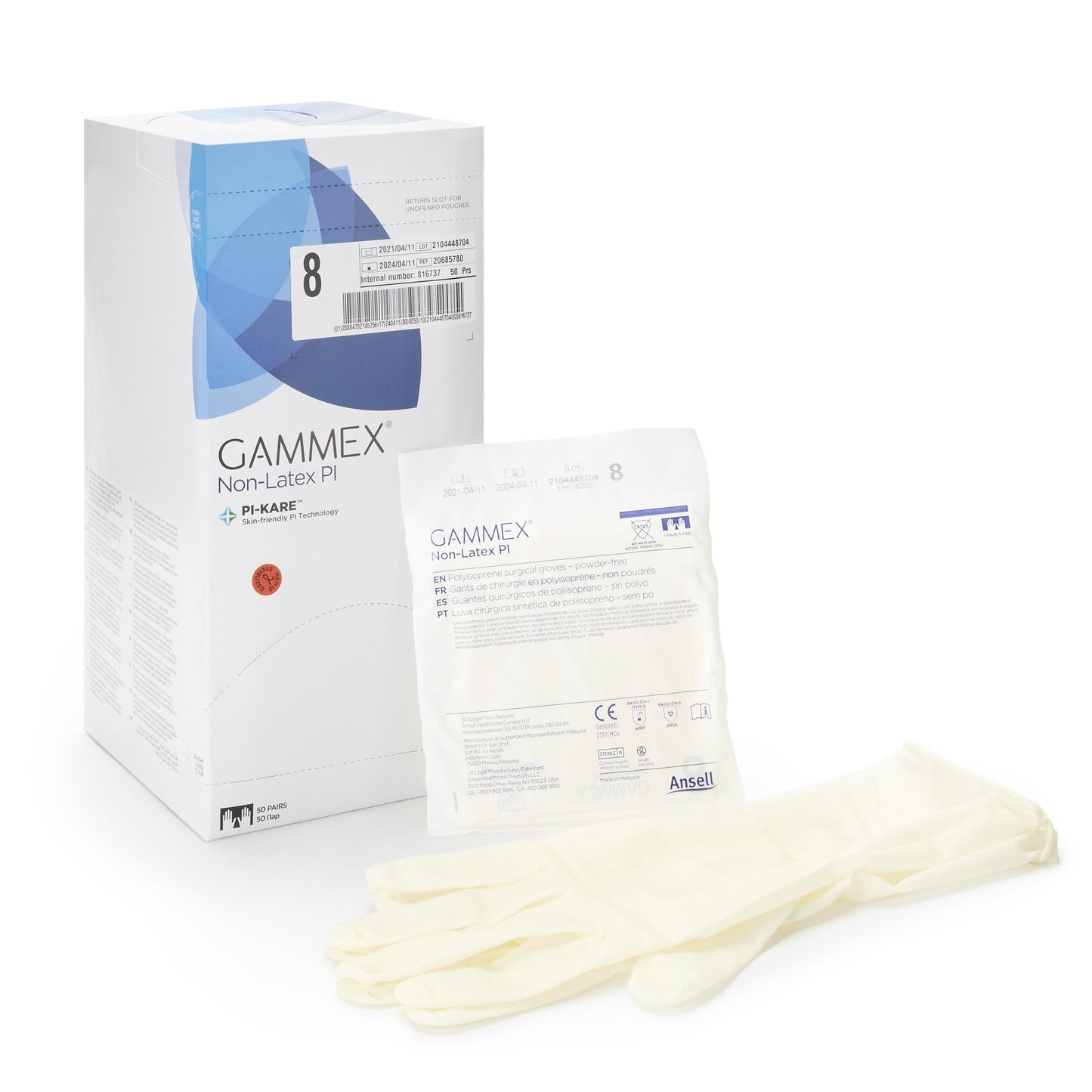 GLOVE, SURG PLYISO 8.0 STR2 SMTH (50PR/BX 4BX/CS)