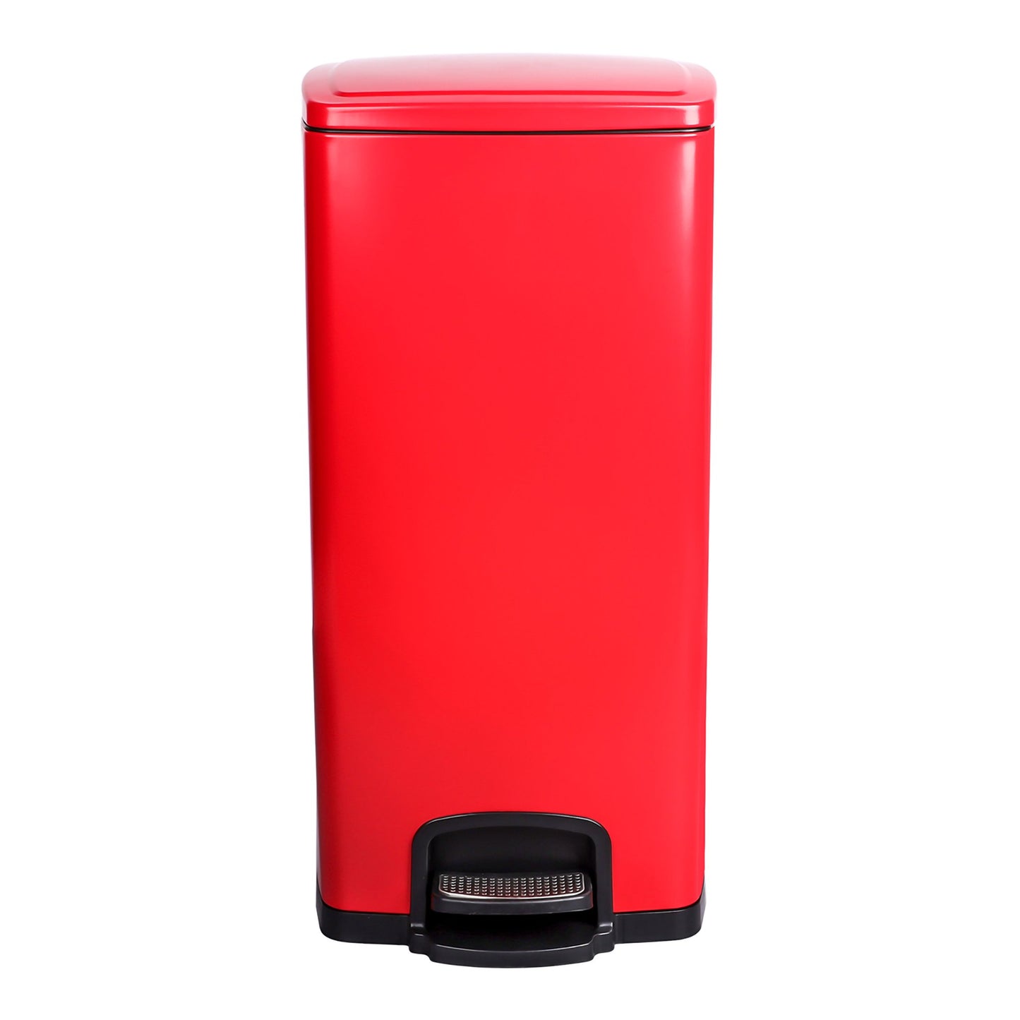 WASTECAN, STEP-ON SQ METAL RED32QT