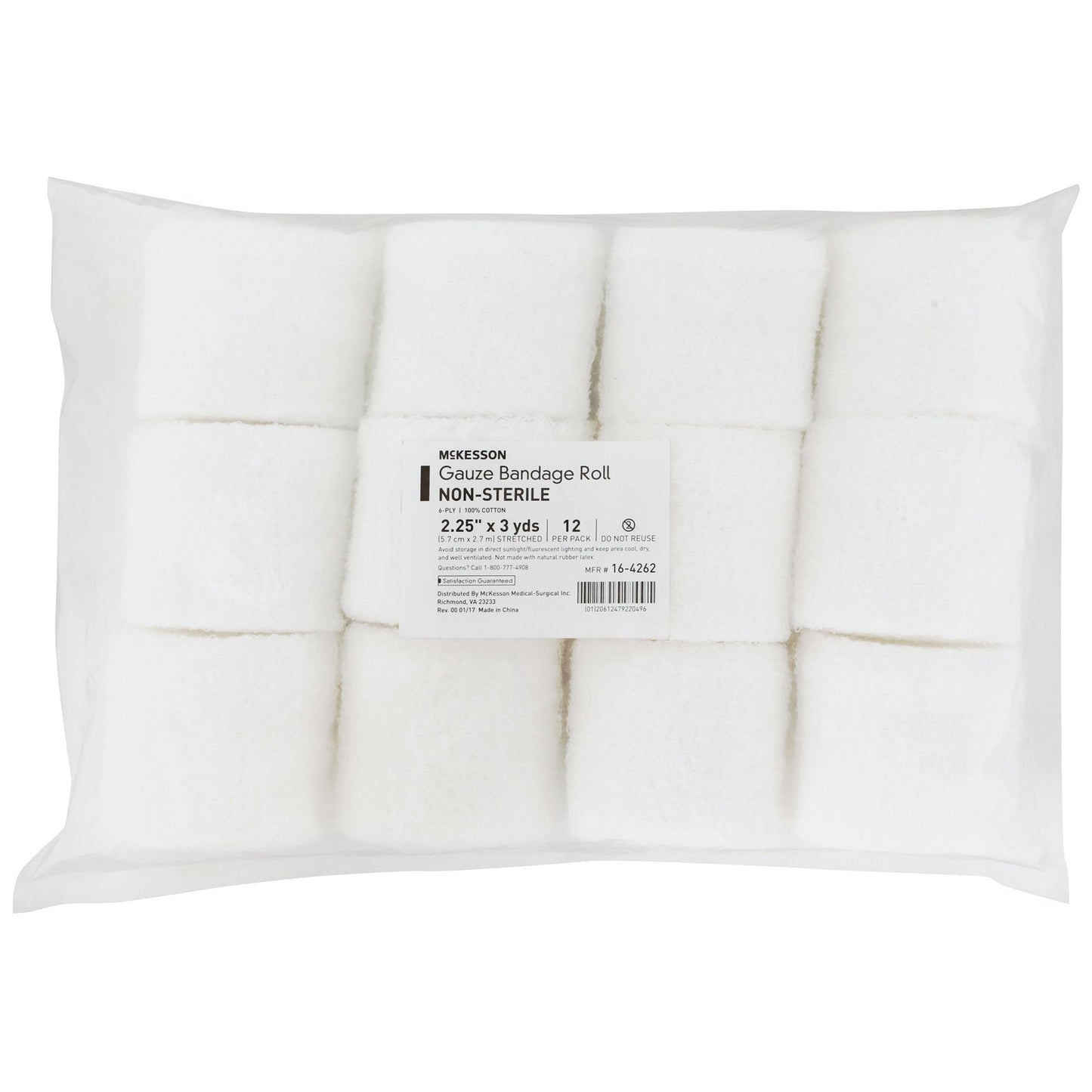 BANDAGE ROLL, GAUZE FLUFF N/S 2.25"X3YDS (12RL/BG 8BG/CS)