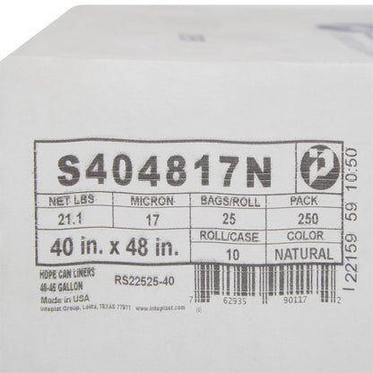 LINER, TRASH CAN CLR 17MIC 40"X48" 40-45GL (250/CS)