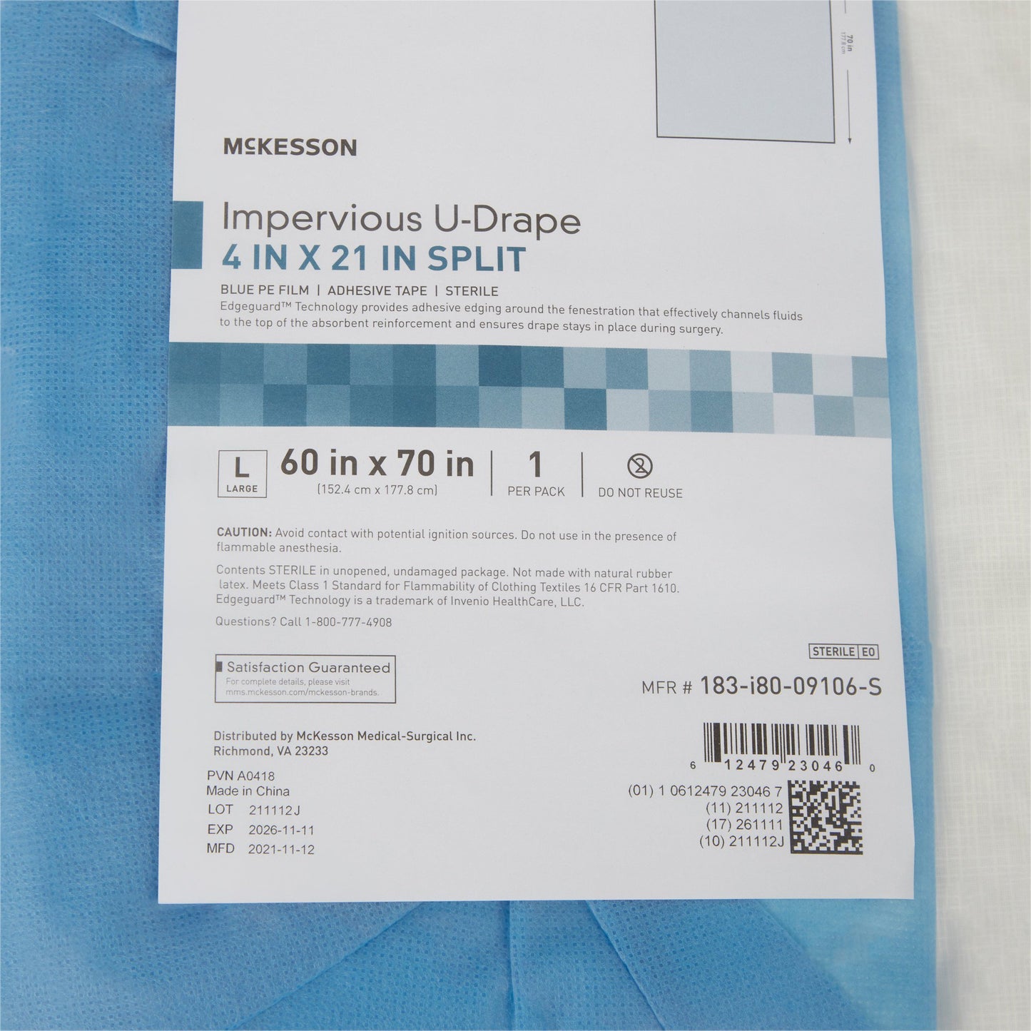 DRAPE, SURGICAL ORTHO IMPERVIOUS W/SPLIT LG 60"X70" (30/CS)