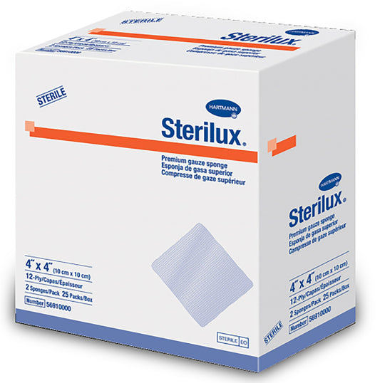 GAUZE, SPNG STERILUX STR 4"X4"12PLY (2/PK 25PK/BX 24BX/CS)