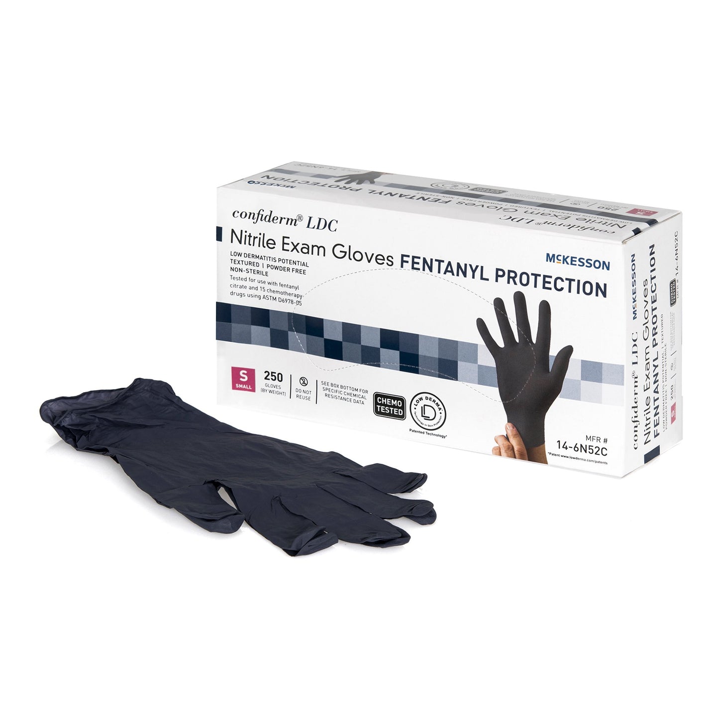 GLOVE, EXAM NTRL SM N/S CHEMO BLK LDC (250/BX 10BX/CS)