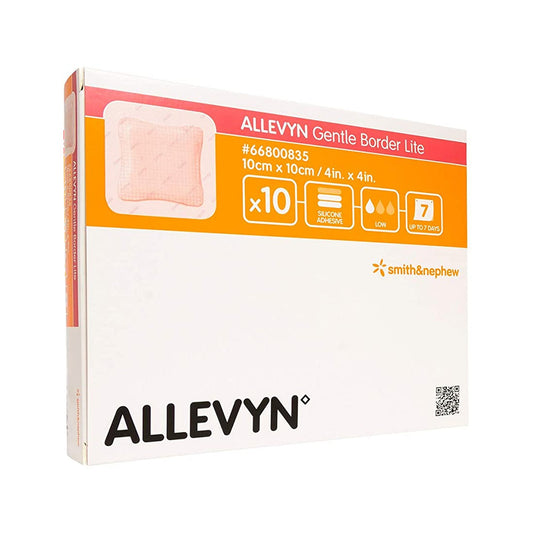 DRESSING, ALLEVYN BRDR LT 4X4"(10/BX 6BX/CS)