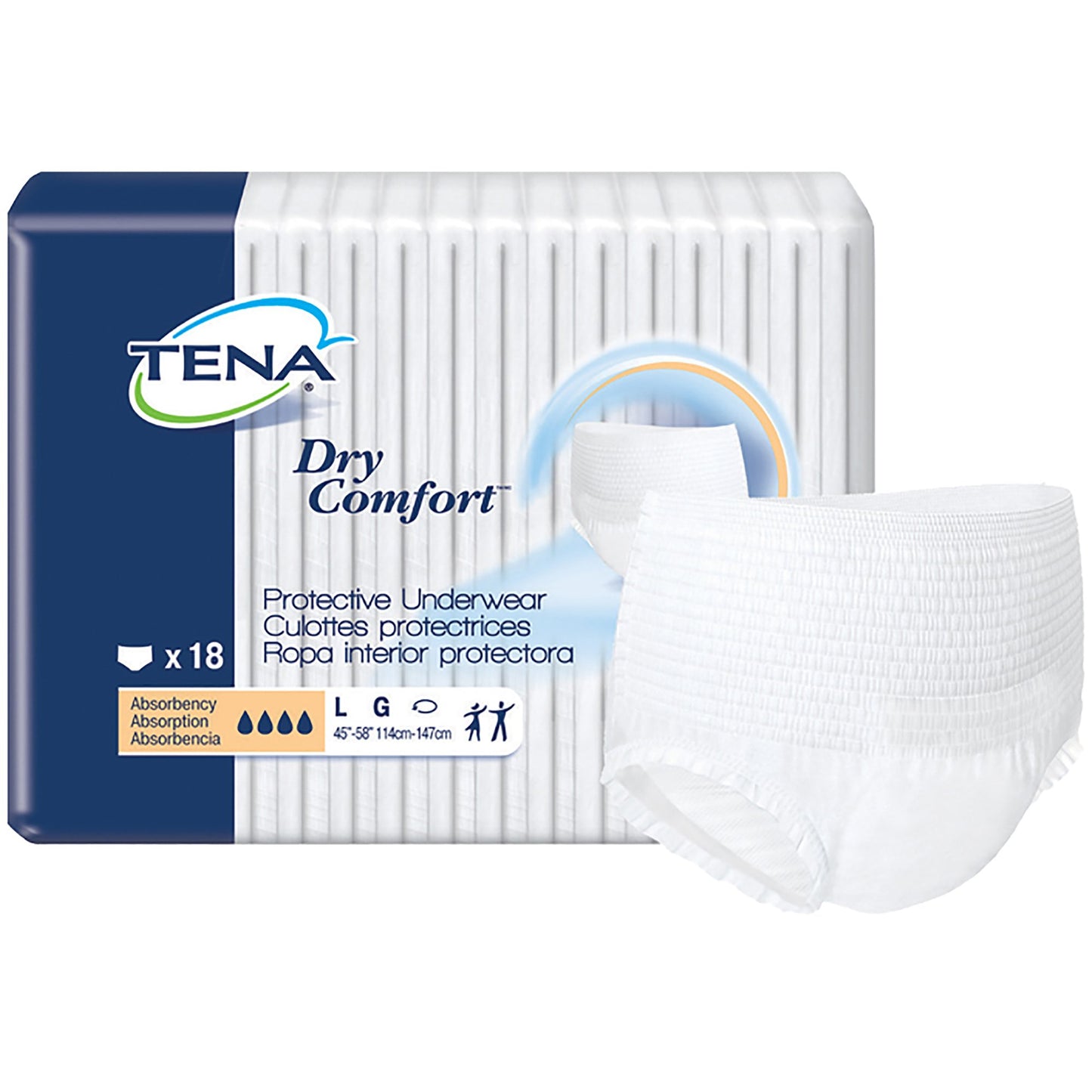 UNDERWEAR, TENA DRY COMFORT LG(18/PK 4PK/CS)