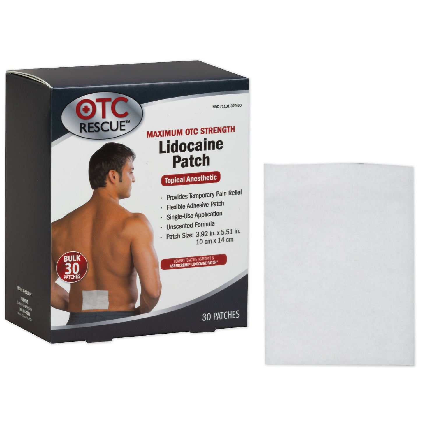 LIDOCAINE, PATCH PAIN RELIEF OTC RESCUE 30COUNT (8/CS)