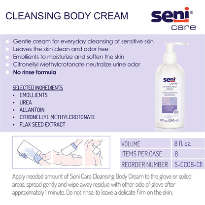 CREAM, CLEANSING SENI CARE NO RINSE 8OZ (6/CS)