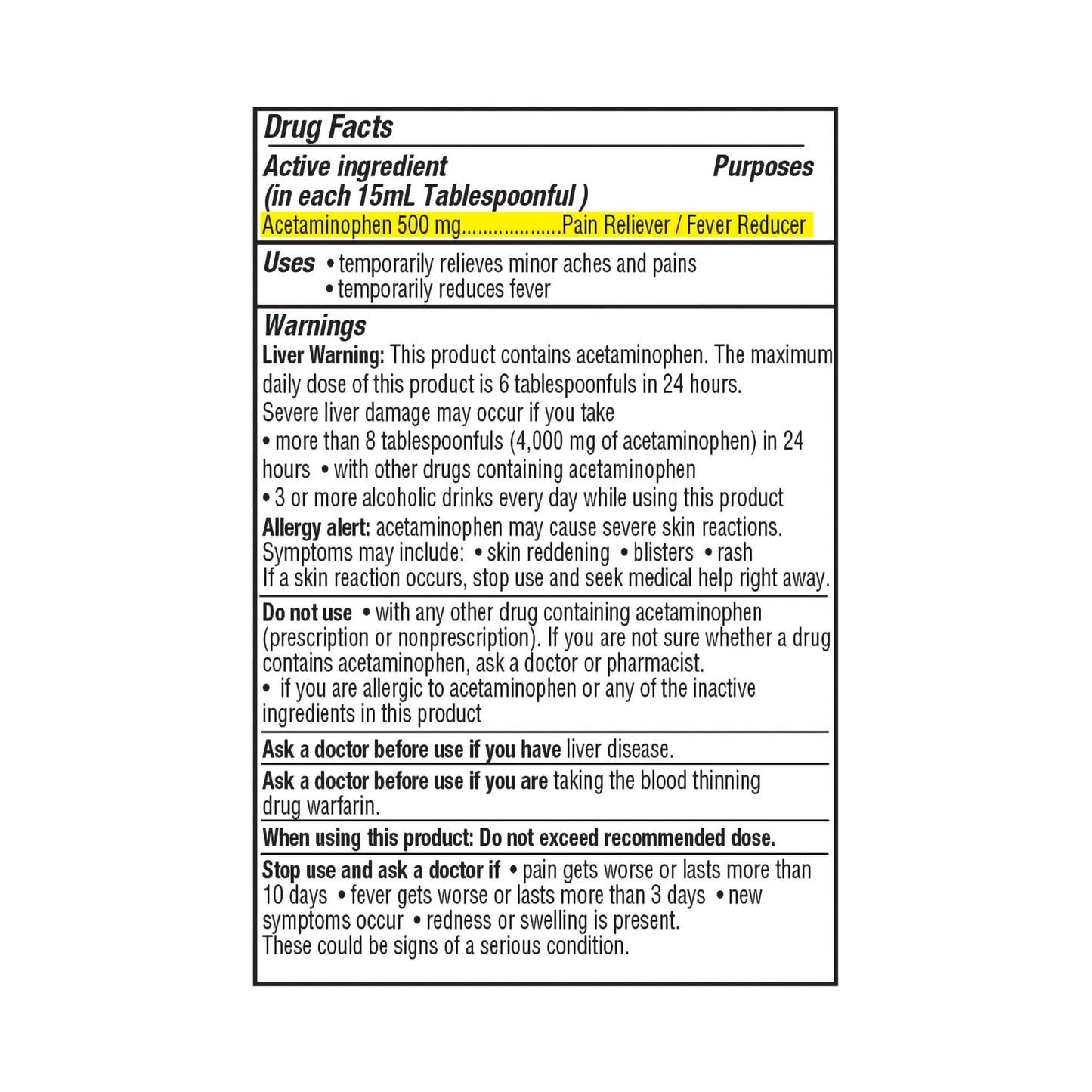 ACETAMINOPHEN LIQ 500MG ADULT 8OZ