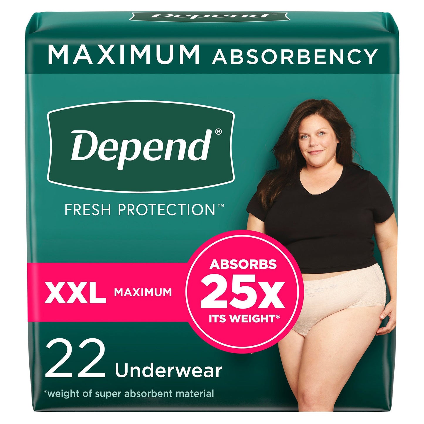 UNDERWEAR, INCONT DEPEND MAX FML BLUSH 2XLG (22/PK 2PK/CS)