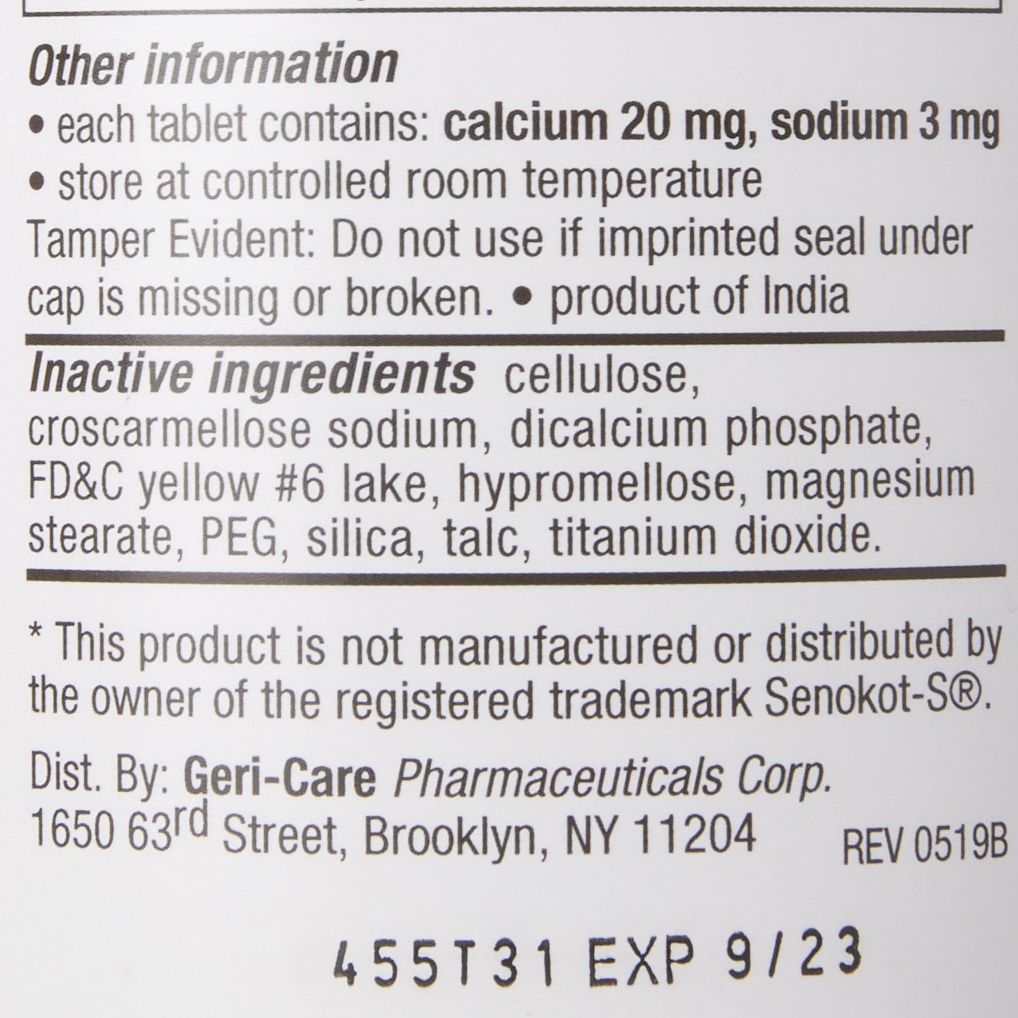 SENNA, TAB 8.6MG PLUS 50MG DSS(1000/BT 12BT/CS)