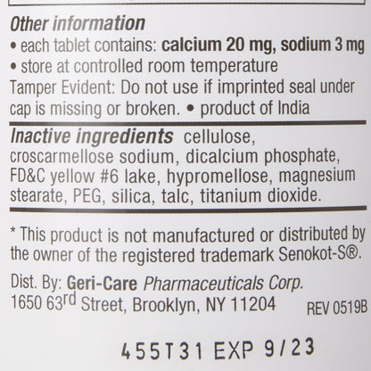 SENNA, TAB 8.6MG PLUS 50MG DSS(1000/BT 12BT/CS)