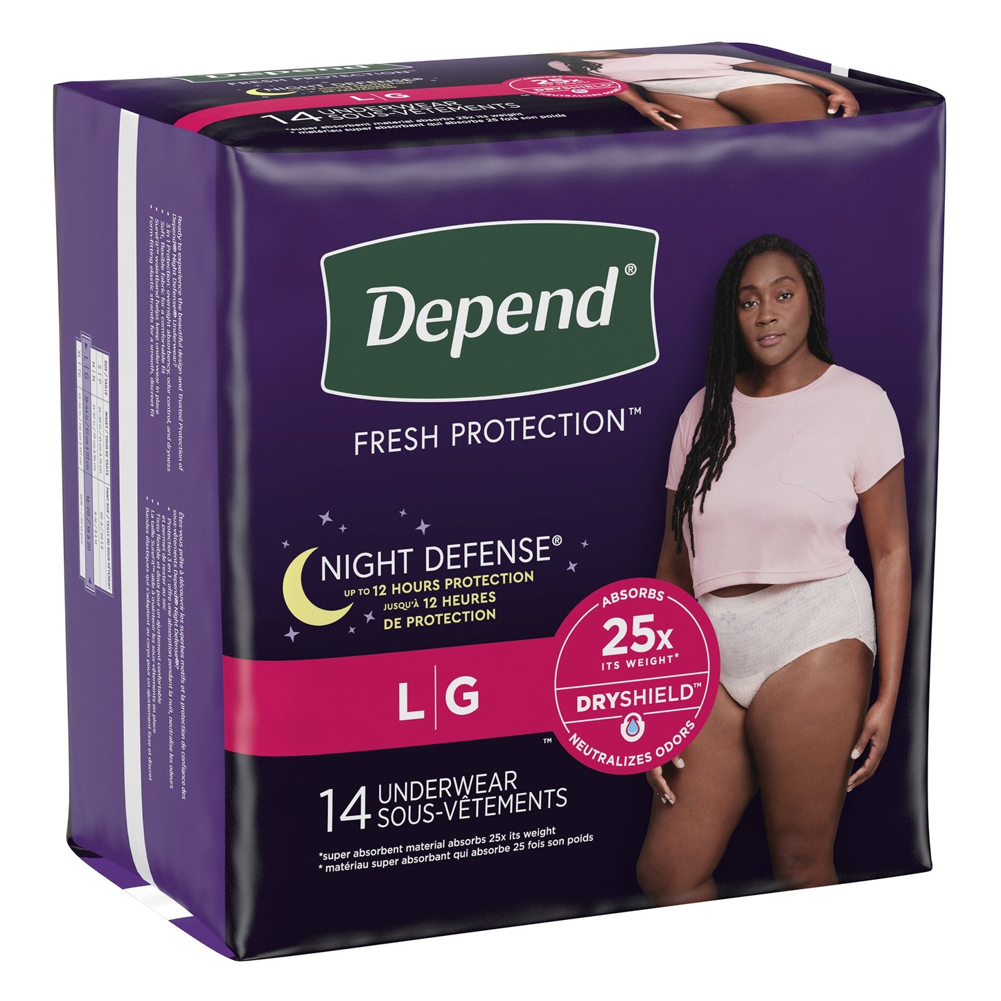 UNDERWEAR, INCONT DEPEND OVRNIGHT BLUSH FML LG (14/PK 4PK/C