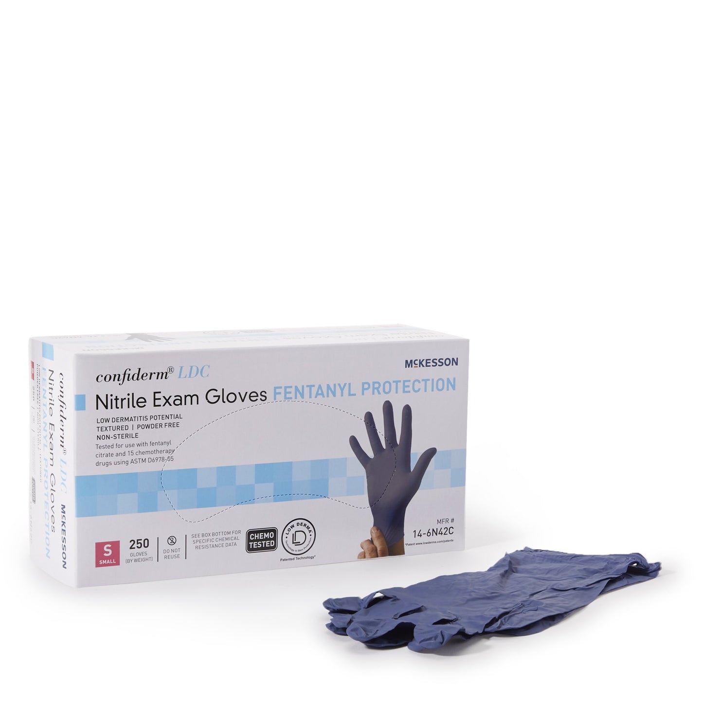 GLOVE, EXAM NTRL SM N/S CHEMO LDC BLU (250/BX 10BX/CS)