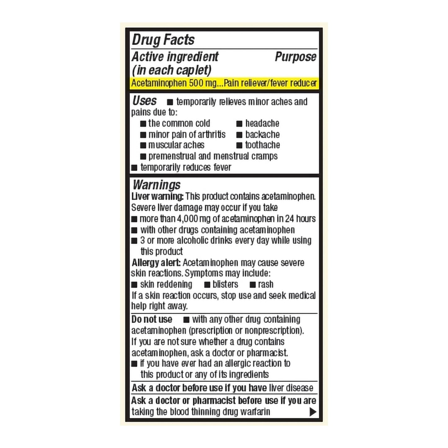 ACETOMINOPHEN, TAB FT SM 500MG(50/BT)