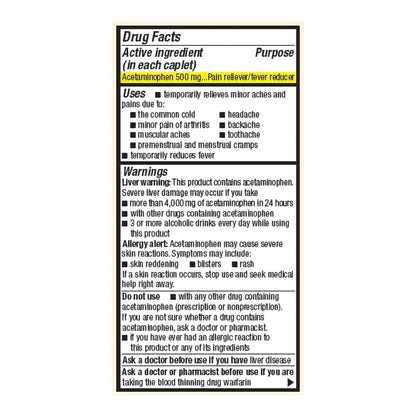 ACETOMINOPHEN, TAB FT SM 500MG(50/BT)