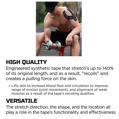 TAPE, KINESIOLOGY INFUSED BLK PRECUT STRIPS (20/BX 10BX/CS)