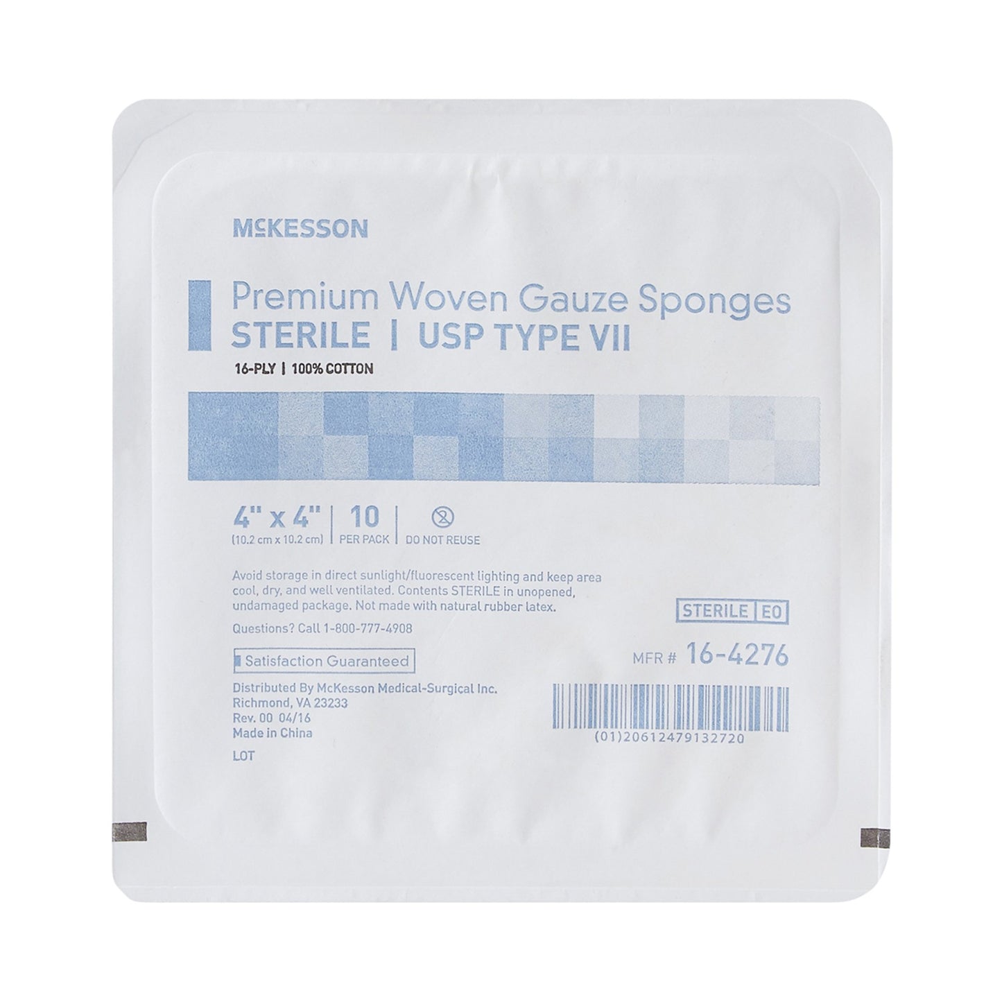 SPONGE, GAUZE TYPE-VII 16PLY STR 4"X4" (10/TR 72TR/CS)