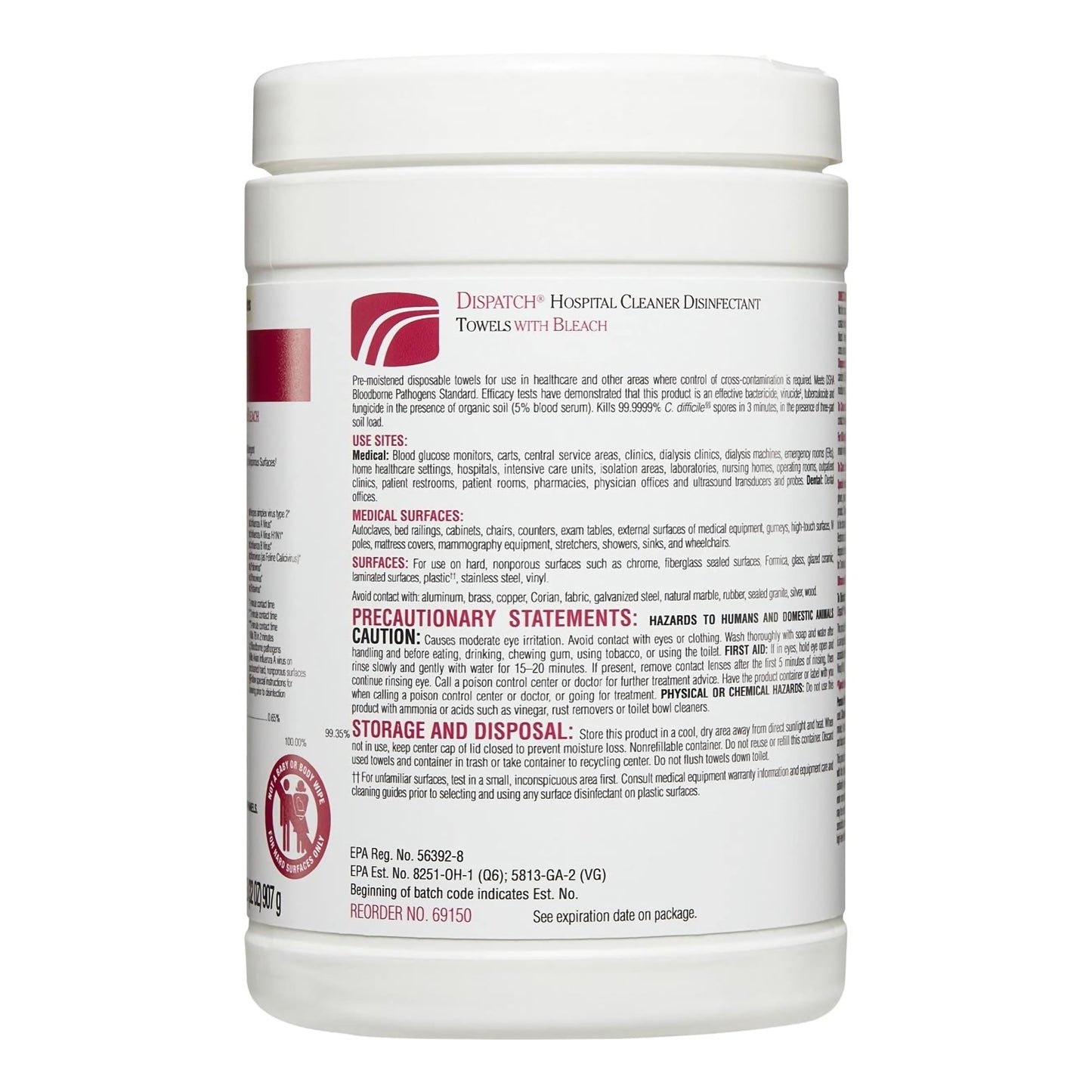 TOWEL, DISINFECTANT W/BLEACH (150EA/PK 8PK/CS)