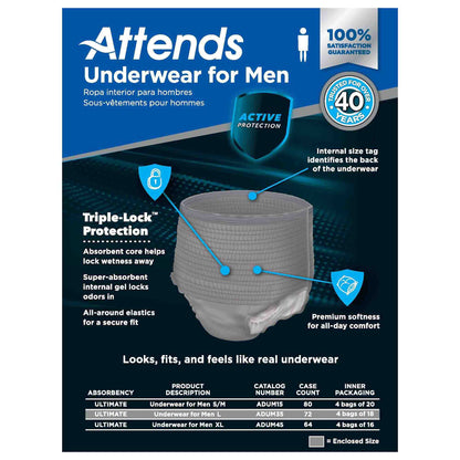 UNDERWEAR, ATTENDS ULT MALE LG/XLG (18/BG 4BG/CS)