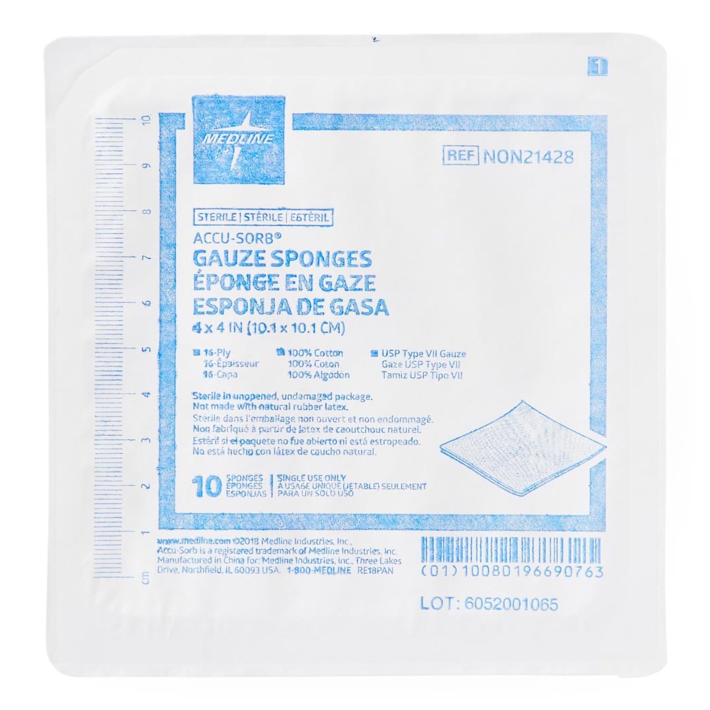 SPONGE, GAUZE 16PLY STR 4"X4" (10/TR 128TR/CS)