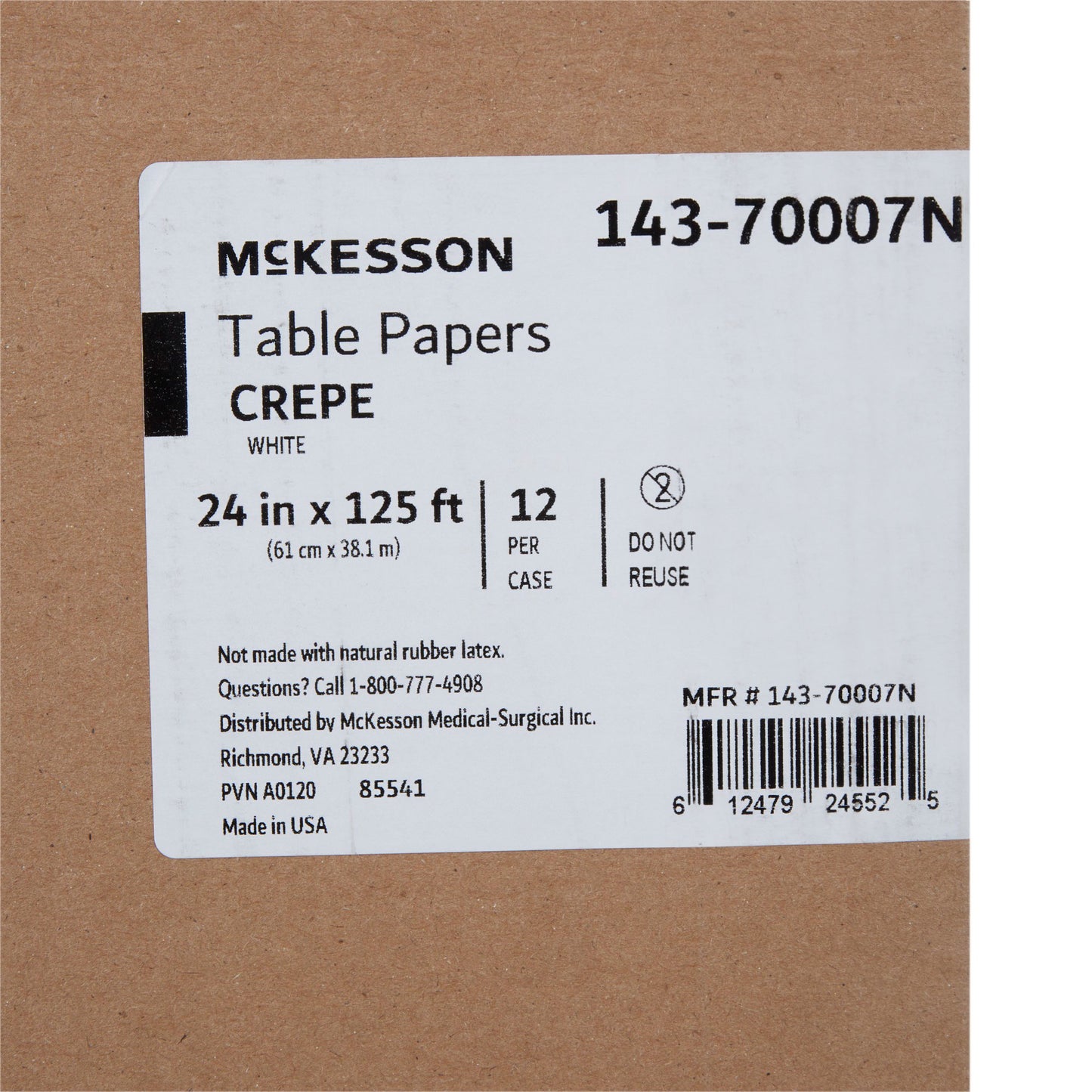 PAPER, TABLE CREPE WHT 24"X125' (12RL/CS)