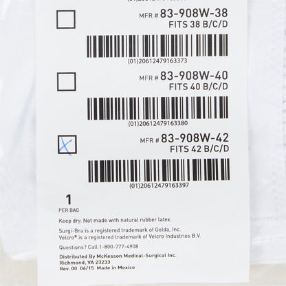 SUPPORT, SURGI-BRA II BREAST COTTON WHT LF 42B/C/D