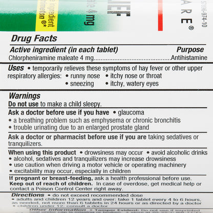 CHLORPHENIRAMINE MALEATE, TAB 4MG (1000/BT 12BT/CS)