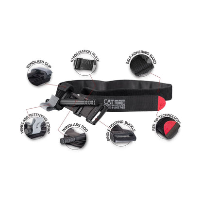 TOURNIQUET, COMBAT APPLICATION1HAND RED TIP BLK