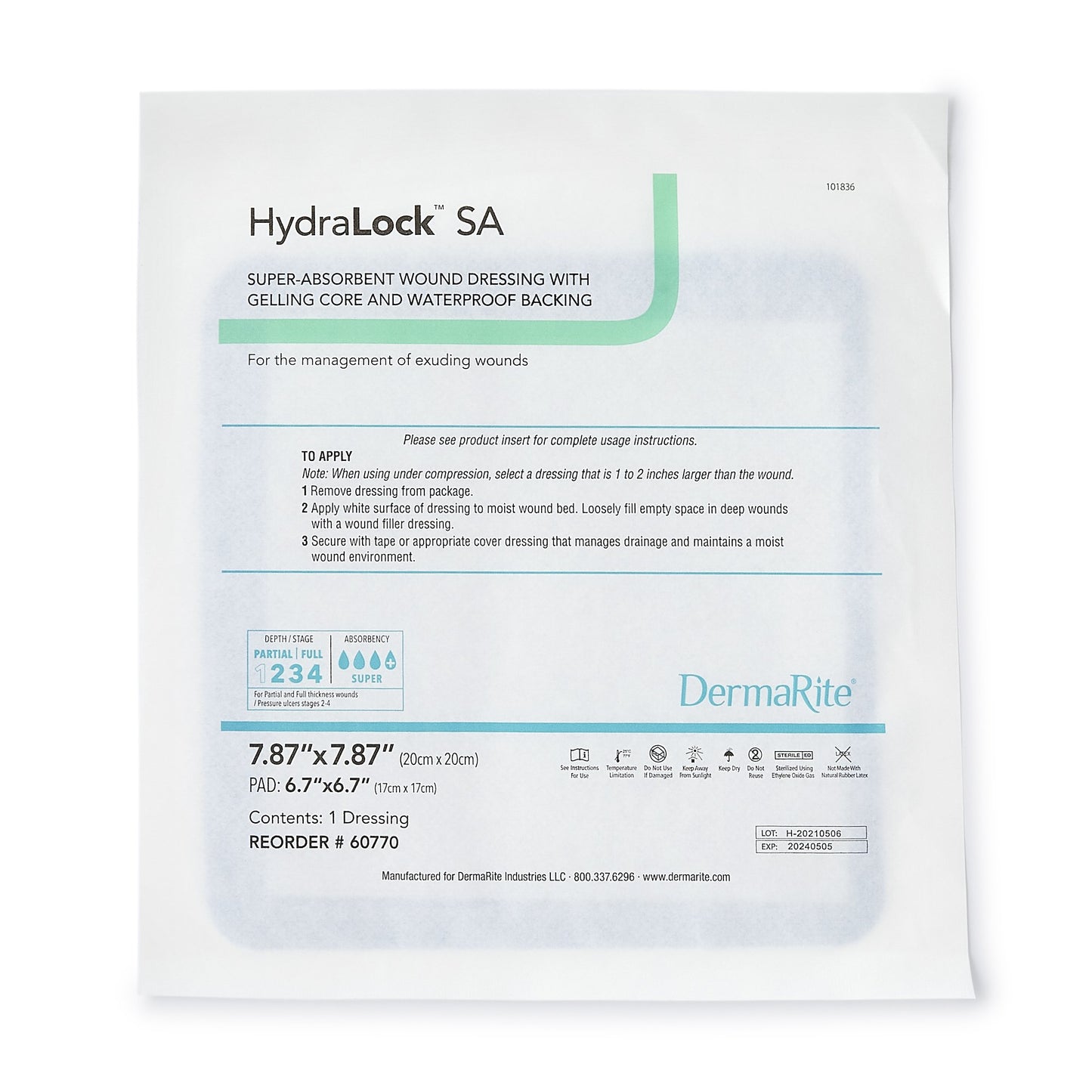 DRESSING, HYDRALOCK SUPER ABSORBENT 7"X7" (10/BX)