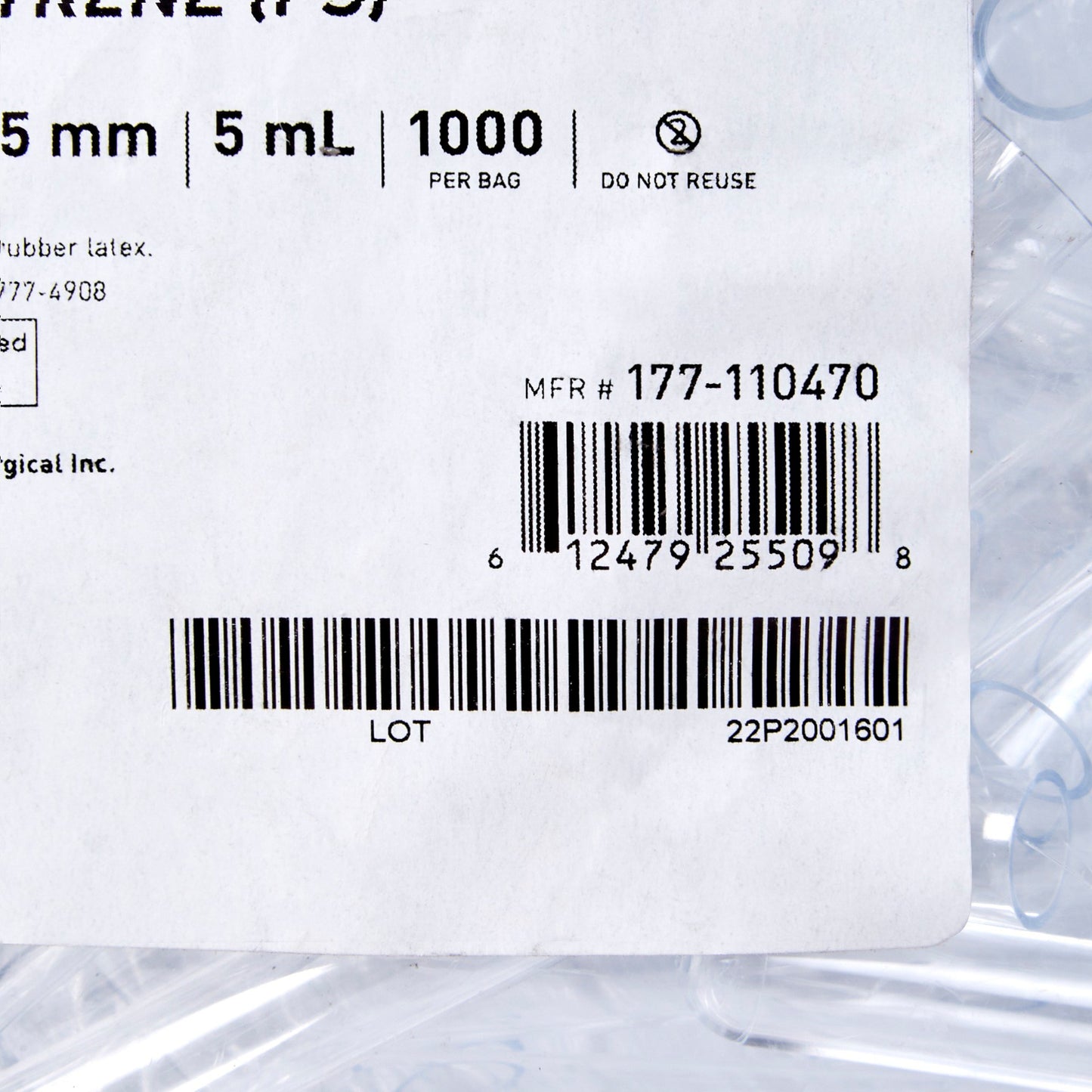 TUBE, POLYSTYRENE 13X75MM (1000/BG 4BG/CS)