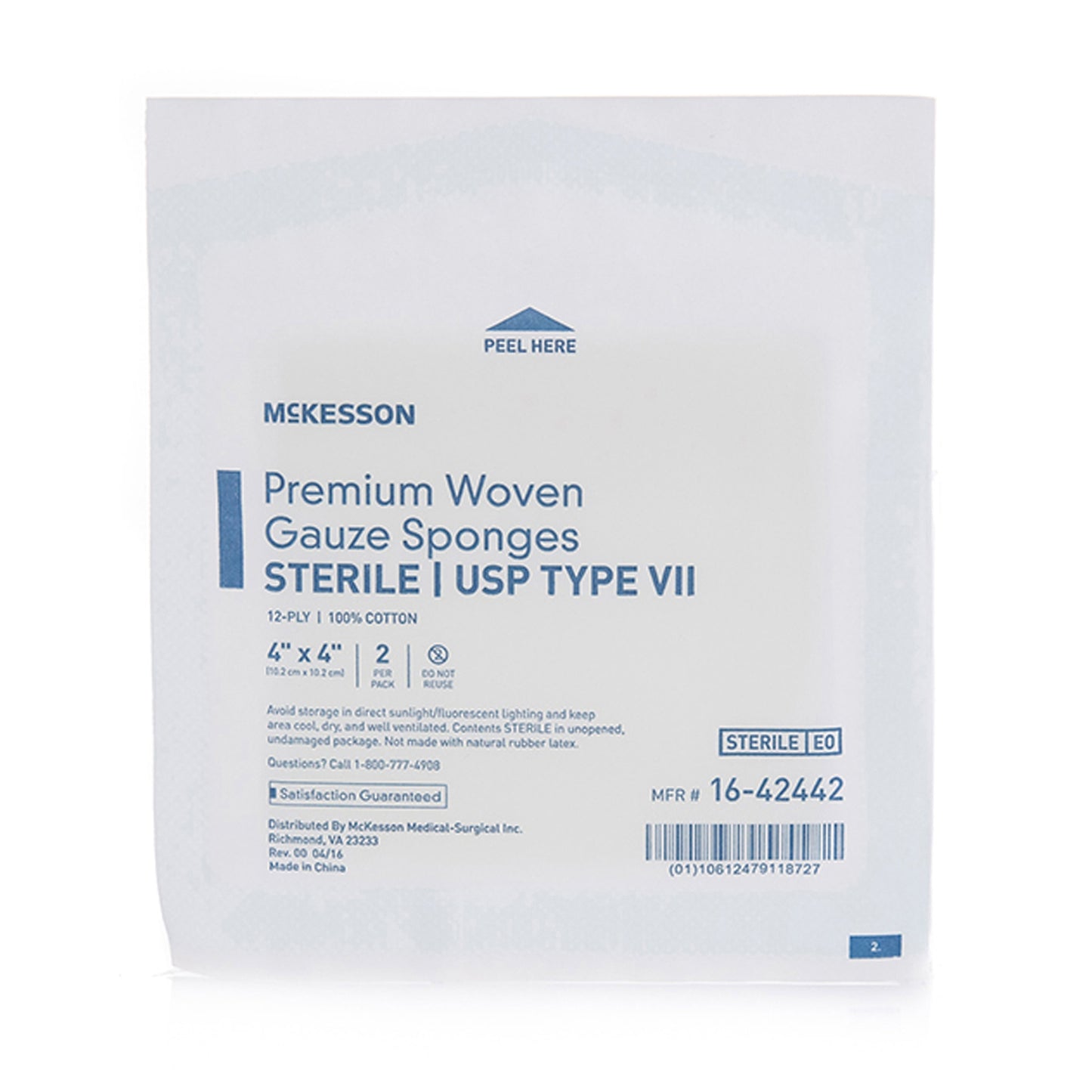 SPONGE, GZE TYPE-VII 12PLY STR4"X4" (2/PK 25PK/BX 24BX/CS)