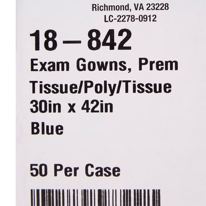 GOWN, EXAM T/P/T F/B OPN BLU 30X42 (50CS)
