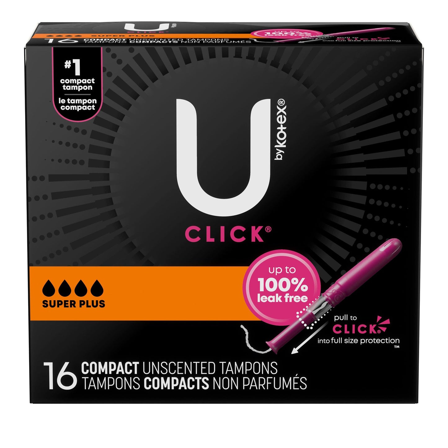 TAMPON, U BY KOTEX CLICK SUPE R PREM ABSRB (16/PK 8PK/CS)