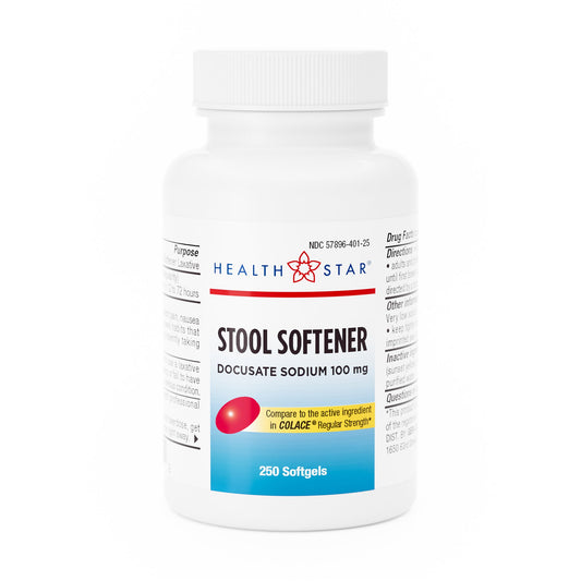 DOCUSATE SODIUM STOOL SOFTENER, SGEL 100MG (250/BT)