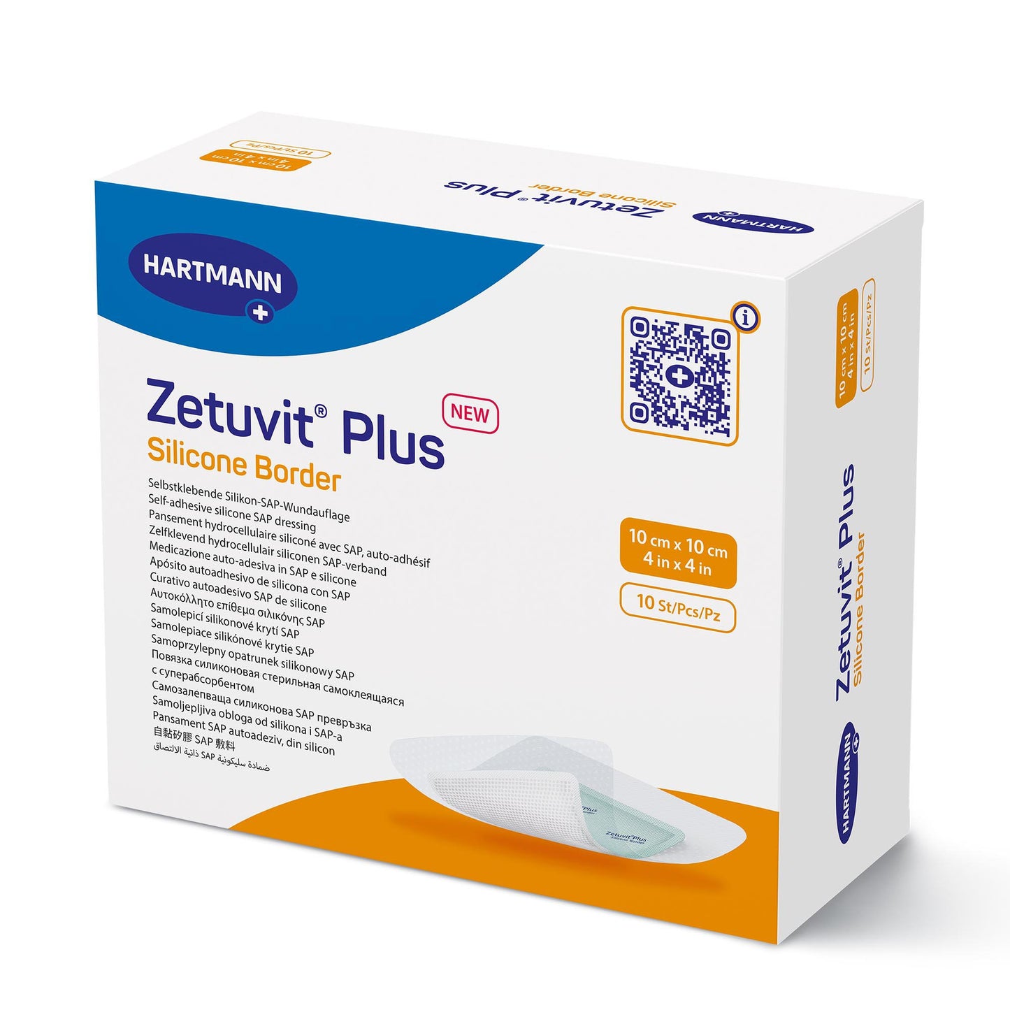 DRESSING, WND ZETUVIT + SAP BRDR SIL ADH 4"X4" (10/BX)