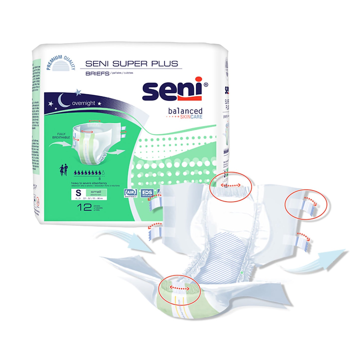 BRIEF, INCONT SENI SUPER PLUS SM 22"-31" (12/PK 4PK/CS)