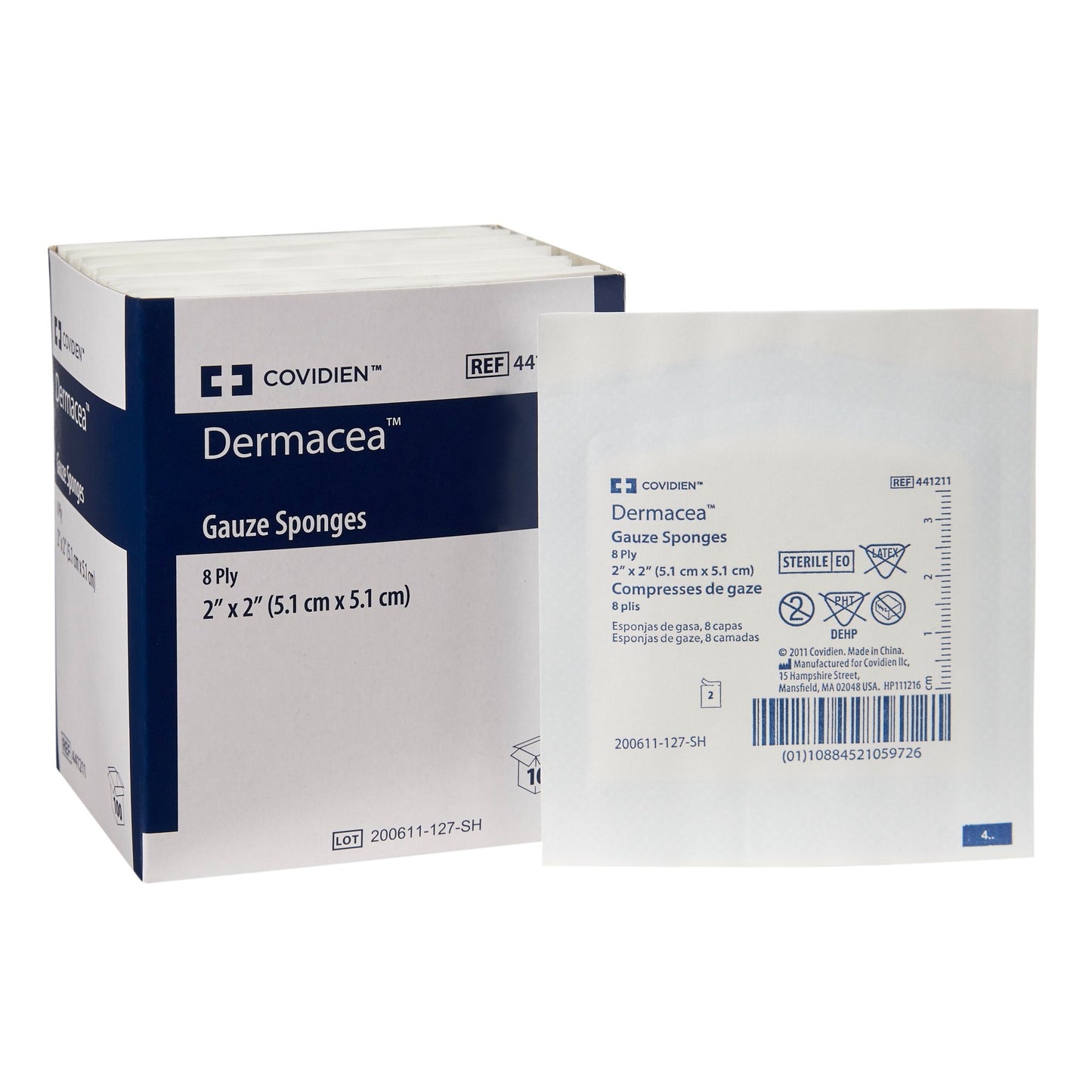 SPONGE, GAUZE DERMACEA 2"X2" 8PLY STR (50PK/BX 30BX/CS)