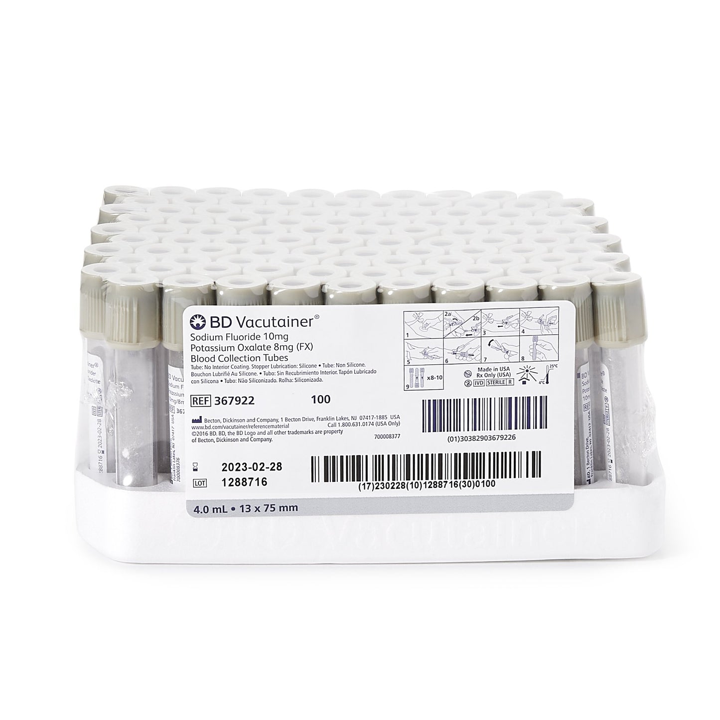 TUBE, BLD COL SODFL GRY 4ML PLAS VACUTAINER (100/BX 10BX/CS)