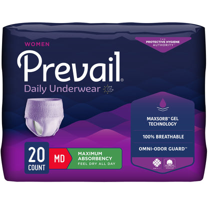 UNDERWEAR, PREVAIL WOMEN 28"-40" MED (20/BG 4BG/CS)