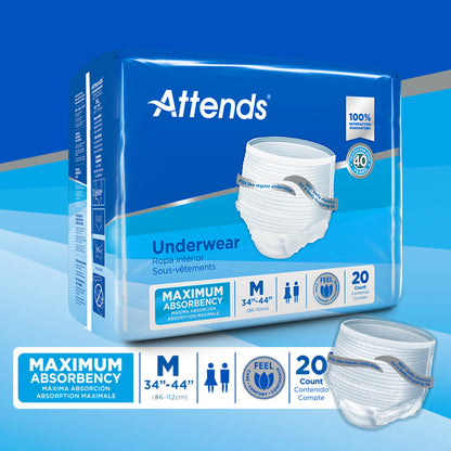 UNDERWEAR, ATTENDS MAX ABSRB MED (20BG 4BG/CS)